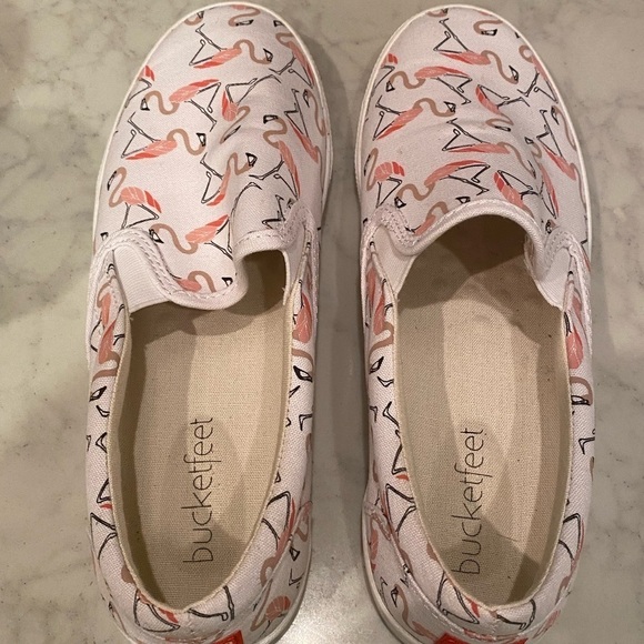 Bucket Feet Flamingo Slide On Canvas Shoes 8 - Picture 9 of 12